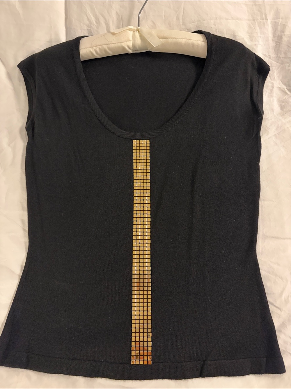 Versace Black Scoop Neck Tank with Gold Mosaic Stripe